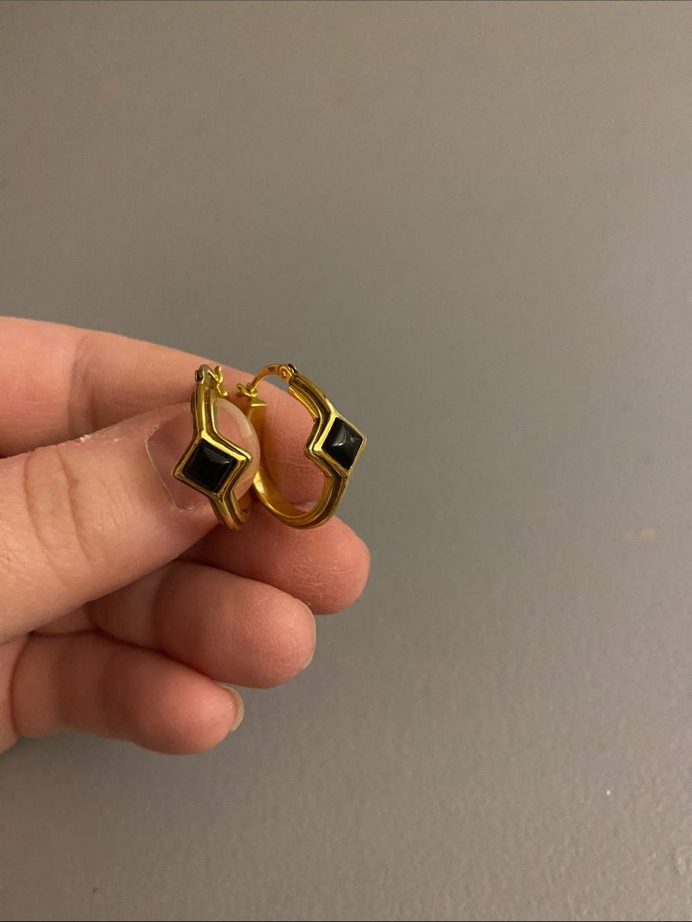 Vintage 925 Gold Tone Hoop Earrings with Black Inlay